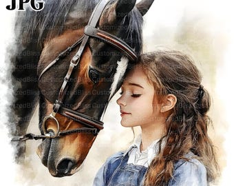 11 Girl & Horse Clipart, Pony Clipart, Equestrian Clipart, High Quality JPG, Watercolor Clipart, Junk Journal, Digital Download, Paper Craft