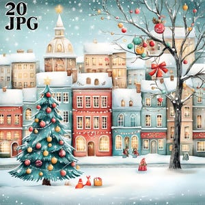 Lot de 20 images clipart ville de Noël lunatique, 20 fichiers JPG de haute qualité, clipart aquarelle, journal indésirable, scrapbooking, fabrication de cartes en téléchargement numérique