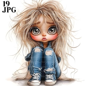 19 Funny Girls Clipart, Quirky Girl, Cartoon Girl, High Quality JPG, Watercolor Clipart, Junk Journal, Digital Download, Paper Craft, Whimsy