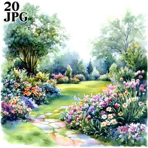 20 imágenes prediseñadas de jardín en acuarela, imágenes prediseñadas de jardinería, JPG de alta calidad, imágenes prediseñadas de acuarela, diario basura, descarga digital, manualidades de papel, imágenes prediseñadas