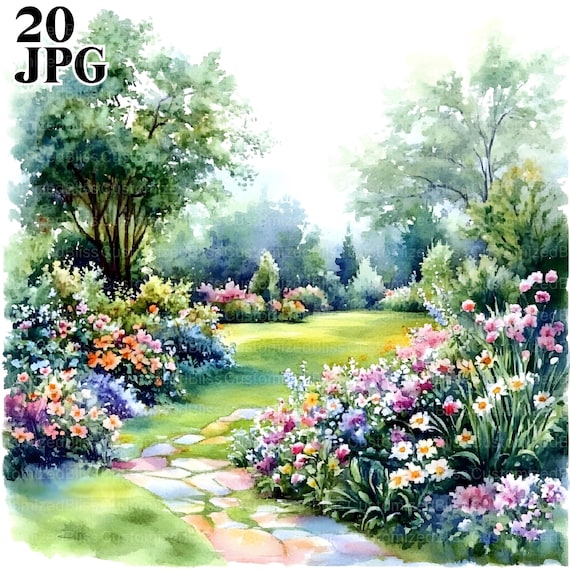 20 水彩画の庭のクリップアート、ガーデニングのクリップアート、高