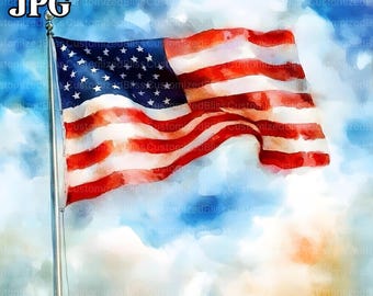20 American Flag Clipart, Patriotic USA Flag, 4th of July, High Quality JPG, Watercolor Clipart, Junk Journal, Digital Download, Paper Craft