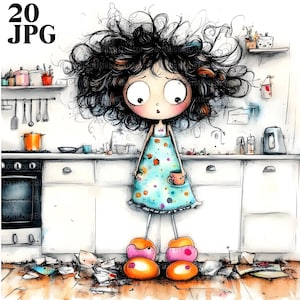 Quirky Cooking Clipart, 20 JPGs de aquarela de alta resolução Junk Journaling, Scrapbooking, Criação de cartões, Download digital, Cozinha caprichosa, Caprichoso