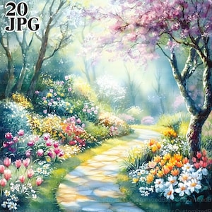 20 Frühling Garten Clipart, Garten Grafiken, Frühling Clipart, hochwertige JPG, Aquarell Clipart, Junk Journal, digitaler Download, Papierwesen