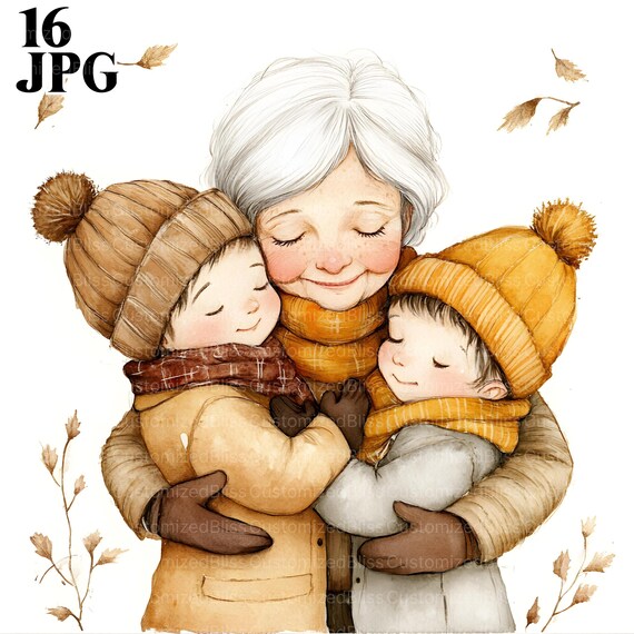16 Grandma and Childrens Clipart, Grandma Clipart, Grandmothers Love, Grandmothers Clipart, High Quality JPG, Junk Journal, Digital Download