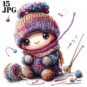 Garn Ball Clipart, Clipart häkeln, Wolle stricken, 15 hochwertige JPGs, Aquarell Clipart, Junk Journal, digitaler Download, Papiermodelle