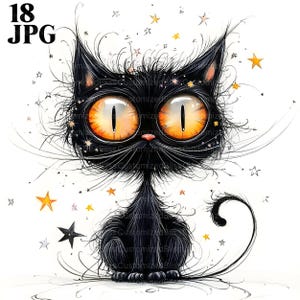 Frazzled Cat Clipart, 18 High Res Watercolor JPGs for Junk Journaling, Scrapbooking, Card Making, Digital Download, Whimsical Kitten Clipart