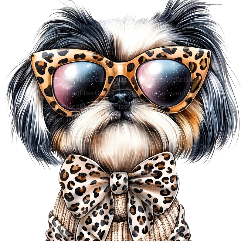 16 Shih Tzu Clipart, Leopard Bow Clipart, Dog Clipart, Animal Print ...