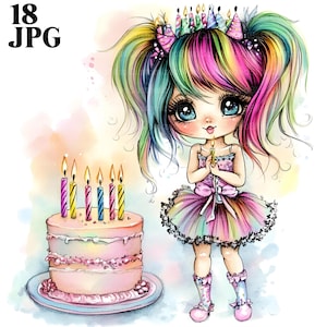 18 schrullig Mädchen Geburtstag Clipart, schrullig Geburtstag, hochwertige JPG, Aquarell Clipart, Junk-Journal, digitaler Download, Papier Handwerk ClipArt