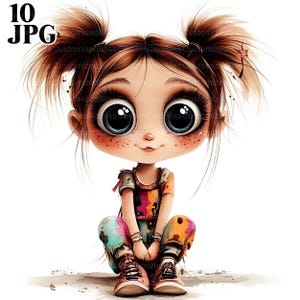 10 cliparts fille original, jolie fille fantaisiste, fille bohème, JPG de haute qualité, clipart aquarelle, Junk Journal, téléchargement numérique, créations en papier