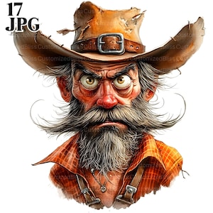 Clipart engraçado de cowboy, clipart ocidental, clipart country, clipart de velho, 17 JPGs de alta qualidade, diário de lixo, download digital, artesanato em papel