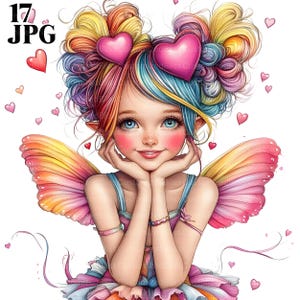17 clipart fée originale de la Saint-Valentin, clipart JPG aquarelle, journal indésirable, scrapbooking, fabrication de cartes, téléchargement numérique, clipart coeur fantaisie