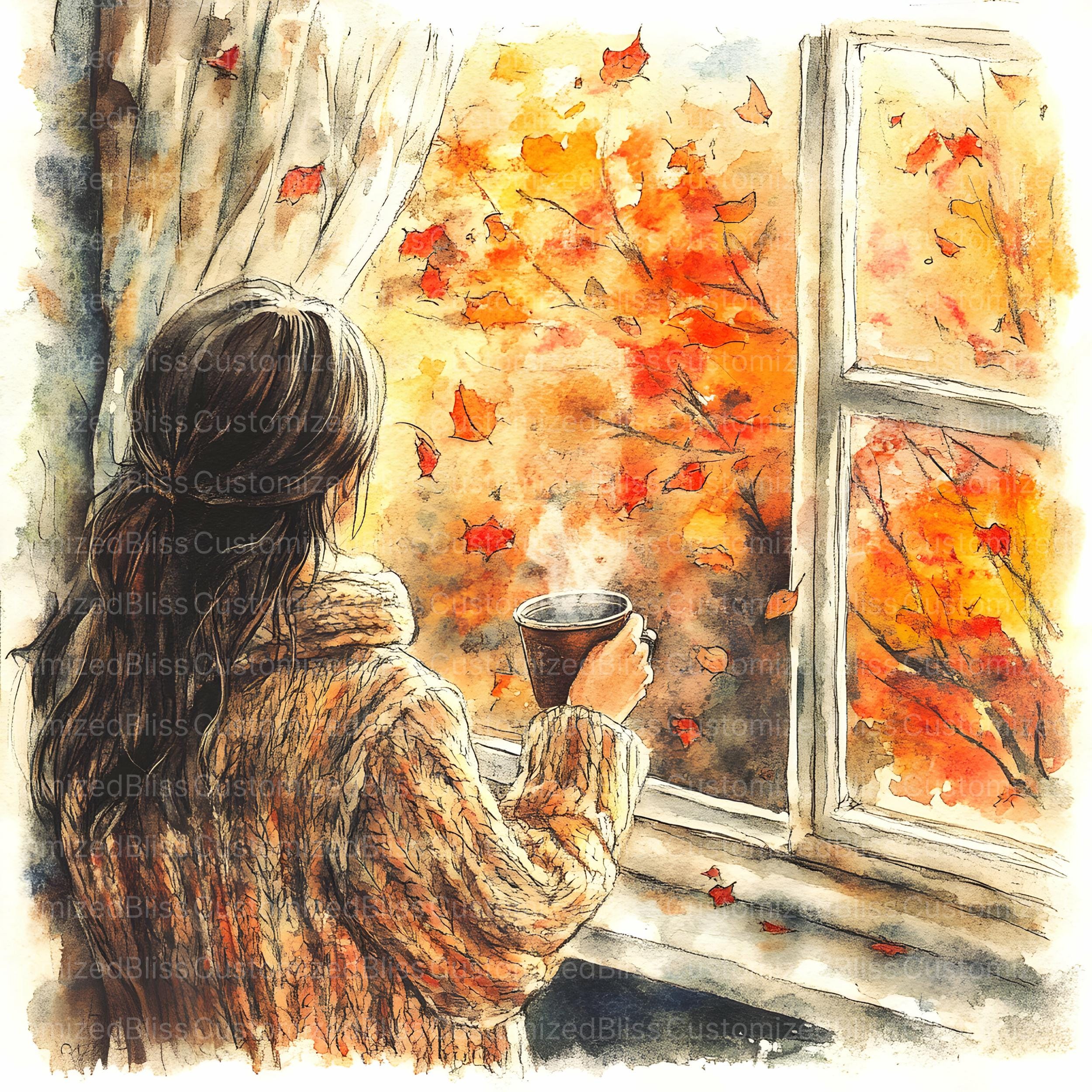 Cozy Autumn Girl Clipart, 30 High Quality Watercolor Jpgs, Fall