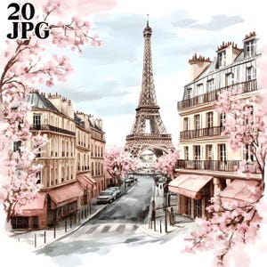 20 Vintage Paris Clipart, Paris Postcard Clipart, High Quality JPG, Watercolor Clipart, Junk Journal, Digital Download, Paper Craft Clip Art
