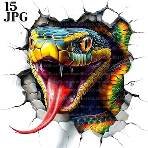 15 slang clipart, realistische 3D slang clipart bundel, reptielen kunst, slang afbeelding, cobra decor, adder kunst, hoge kwaliteit jpg's, commercieel gebruik
