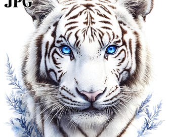 16 witte tijger portret clipart, aquarel tijgerafbeeldingen, hoge kwaliteit jpg's, aquarel clipart, ongewenste dagboek, digitale download, Paper Craft