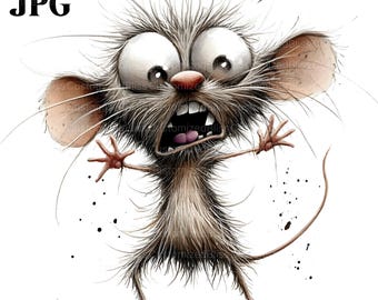 13 Funny Mouse Clipart, Goofy Cartoon Mouse, Crazy Mouse, Mice Clipart, High Quality JPG, Watercolor Clipart, Junk Journal, Digital Download