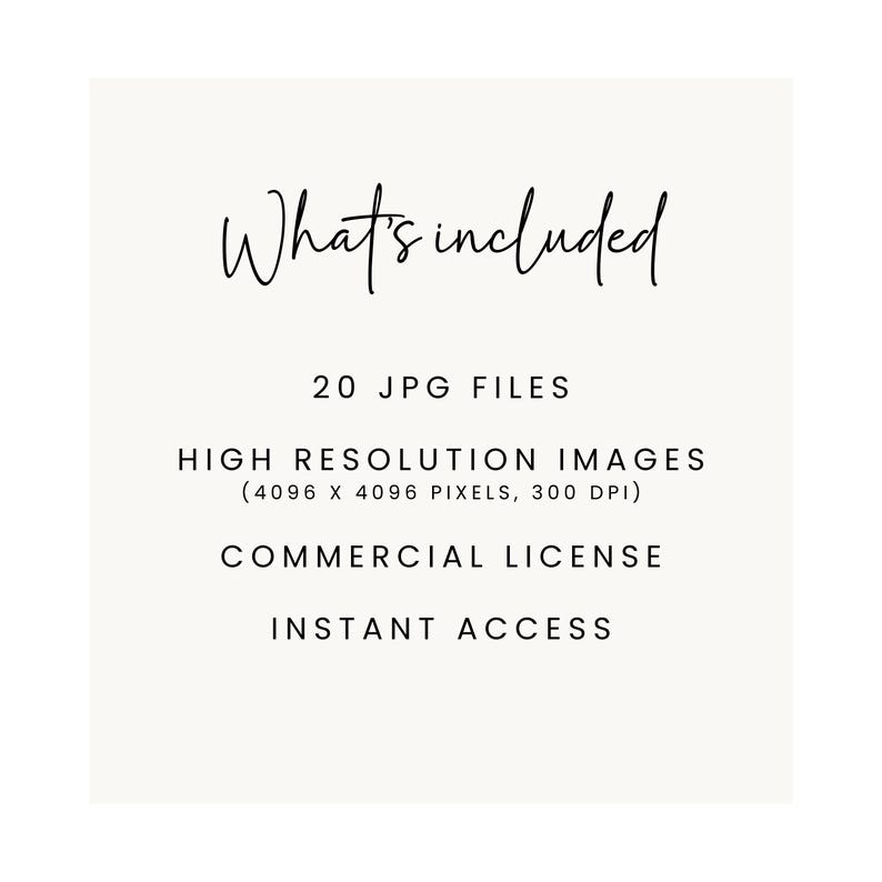 May include: What's included: 20 high-resolution JPG files, each measuring 4096 x 4096 pixels at 300 DPI.  This digital download also includes a commercial licence and instant access.