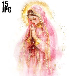 15 Heilige Maria clipart, moeder Maria clipart, religieus, aquarel clipart, hoge kwaliteit jpg's, digitale download, Paper Craft, Junk Journal