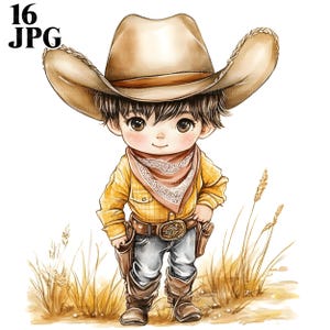16 schattige kleine cowboy clipart, westerse clipart, wilde westen clipart, aquarel clipart, junk Journal, digitale download, Paper Craft, JPG