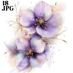 18 Abstract Flowers Clipart, Soft Purple Flowers, Floral Clipart, Watercolor Clipart, Junk Journal, Digital Download, Paper Craft, JPG