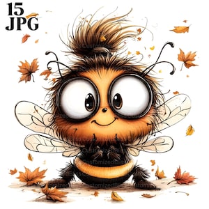 Clipart di bombi stravaganti, clipart di api, clipart di insetti pazzi, 15 JPG di alta qualità, clipart di acquerelli, diario di spazzatura, download digitale, artigianato