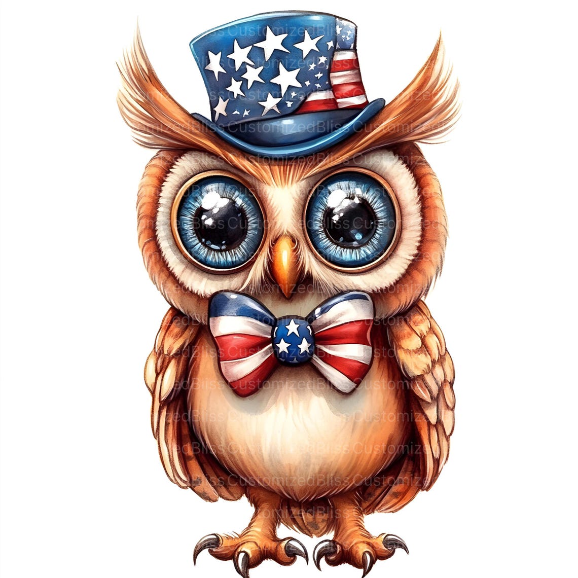 14 Patriotic Owl Clipart, Cute Owl With USA Hat and Bow Tie, 4th of ...