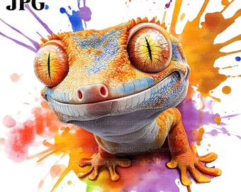 20 Leopard Gecko Clipart, Crested Gecko, Gecko Lizard Clipart, High Quality JPG, Watercolor Clipart, Junk Journal, Digital Download Clip Art