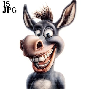 15 imágenes prediseñadas de burro divertidas, paquete de imágenes prediseñadas de burro divertidas, decoración de animales de granja, ilustraciones de burro, diseño de burro, archivos JPG de alta calidad, uso comercial