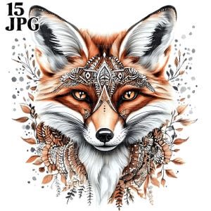 15 Clipart di arte popolare, Clipart di volpe, Scandinavo, Modello nordico, Stampabile etnico, Clipart nordico, Arte popolare nordica, Download digitale, JPG