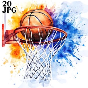 20 cliparts aquarelle de basket-ball, basket-ball de sport, clipart aquarelle imprimable, JPG de haute qualité, téléchargement numérique, créations en papier, clipart