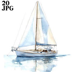20 Segelboot Clipart, Segelyacht Druck, Yacht Clipart, Yacht Bilder, Aquarell Clipart Hochwertige JPG Digitaler Download Junk Journal