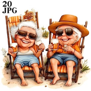 20 grappig senior koppel met bier clipart, senioren op vakantie clipart, hoge kwaliteit jpg's, aquarel clipart, ongewenste dagboek, digitale download