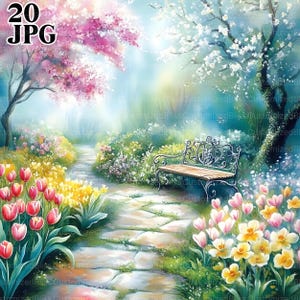20 Clipart jardin de printemps, papier numérique de jardin de printemps, graphiques de jardin, clipart jardin, clipart floral, clipart fleur, téléchargement numérique JPG
