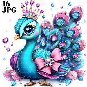 Clipart paon, paon coloré, clipart oiseau, 16 fichiers JPG de haute qualité, clipart aquarelle, Junk Journal, téléchargement numérique, créations en papier