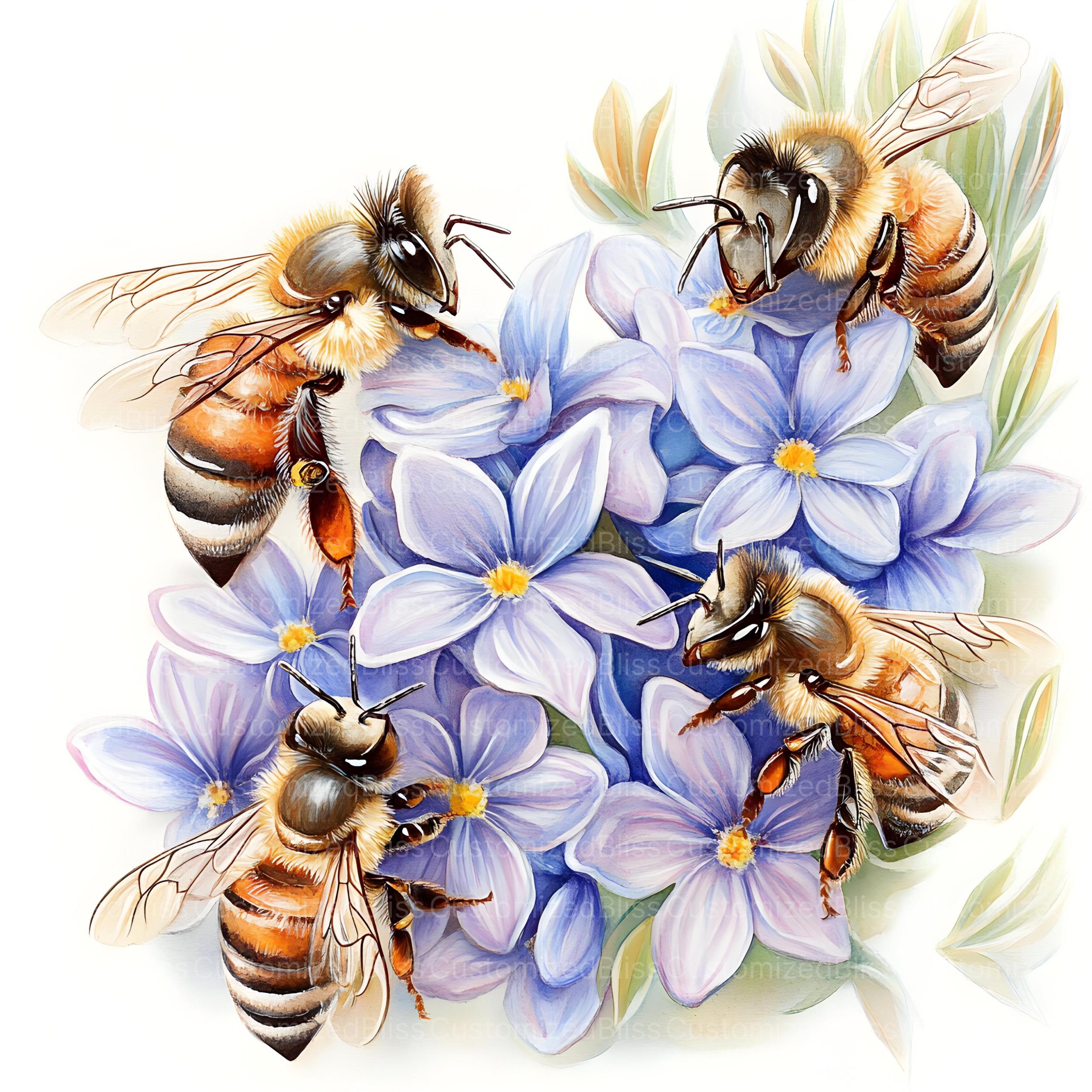 16 Bees in Flowers Clipart, Floral Bees Clipart, High Quality JPG ...