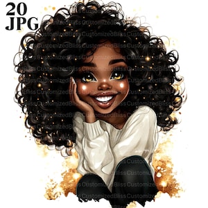 20 Quirky Black Girl Clipart, Cute Whimsical Girl, Afro Girl Clipart, Watercolor Clipart, Junk Journal, Digital Download, Paper Craft, JPG