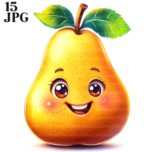 15 Clipart poire mignonne, clipart fruits, poire imprimable, art fruit mignon, JPG de haute qualité, lot de cliparts, décoration de chambre d'enfant, usage commercial, création artisanale