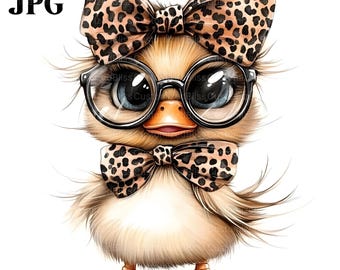 15 Duckling Clip Art, Duck Clipart, Animal Print Bow Clipart, Cheetah Print, High Quality JPGs, Paper Craft, Junk Journal, Digital Download,