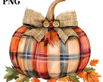 Plaid Pumpkin Clipart, 10 High Quality PNG, Pumpkins Clipart Png, Cottagecore Fall, Rustic Autumn Mood, Halloween Graphics, Commercial Use