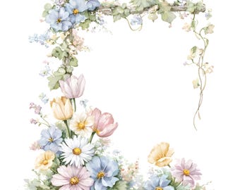 32 Wildflower Frame Clipart, Flower Border, Invitation Clipart, Watercolor Frame, Flower Clipart, Floral Clipart, Greenery Clipart, JPG