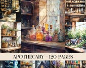 Apothecary Backgrounds, Mystic Potion Junk Journal Pages, Herbal Printable, Botanical Pharmacy Collage Sheet, Digital Scrapbook Paper Kit