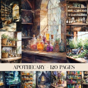 Arrière-plans d'apothicaire, Pages de journal indésirable de la potion mystique, impression à base de plantes, feuille de collage de pharmacie botanique, kit de papier de scrapbooking numérique