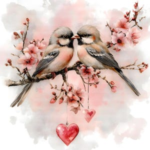 Love Birds Shabby Chic Saint-Valentin avec coeurs Clipart Bundle, 20 fichiers JPG aquarelles de haute qualité, tenue de journal, scrapbooking, téléchargement numérique, travaux manuels