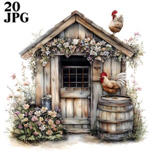 20 imágenes prediseñadas de gallinero, imágenes prediseñadas de granja, imágenes prediseñadas de pollo, imágenes de pollo, imágenes prediseñadas de granja, animales de granja, archivos JPG de alta calidad, descarga digital