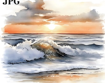 18 Beach Scenery Clipart, Beach Clipart, Ocean Clipart, High Quality JPGs, Watercolor Clipart, Junk Journal, Digital Download, Paper Craft