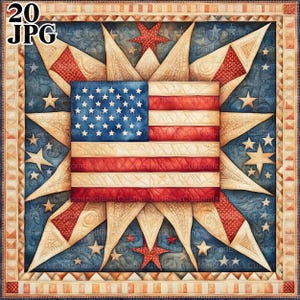 USA vlag quilt clipart, 20 high-res aquarel jpg's voor junk journaling, plakboek, ambachten, digitale download, kaarten maken, patriottische quilt