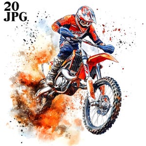 20 Dirt Bike Clipart, Motocross Clipart, Motorradrennen, Aquarell Clipart, hochwertige JPGs, Clip Art, digitaler Download, Junk Journal