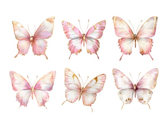 水彩ピンクの蝶のクリップアート、蝶ピンクゴールド、かわいい蝶