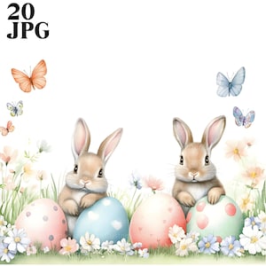 20 Easter Borders Watercolor Clipart, Easter Frames Clipart, Bunny Clipart, Easter Clipart, High Quality JPG, Junk Journal, Digital Download